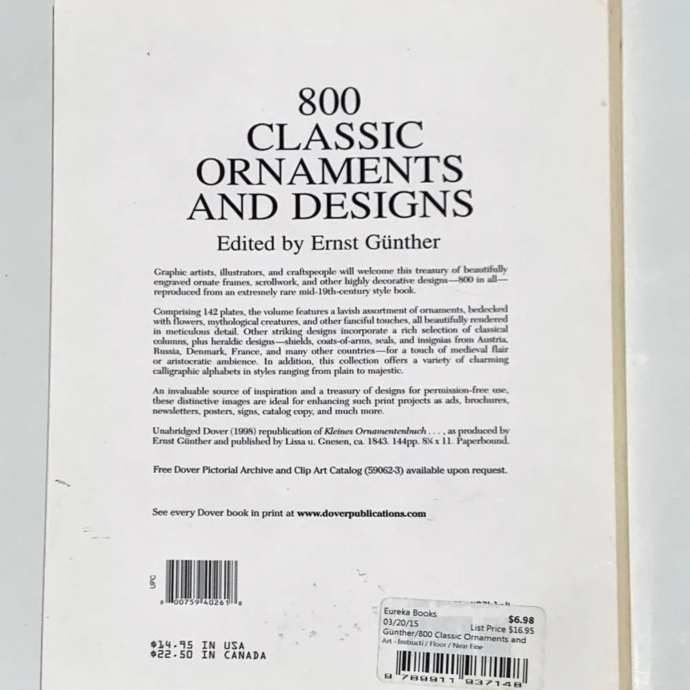 Classic 1843 Ornaments and Designs Book - Cream & Gold Cover from 1999
